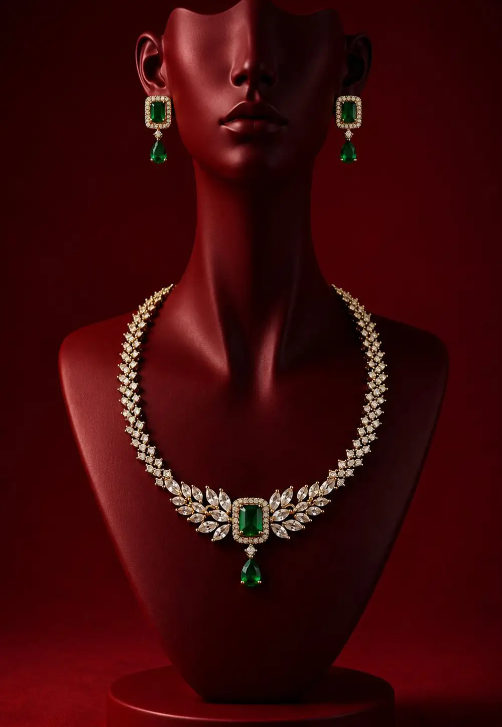 Green Alloy Necklace With Earrings 332530