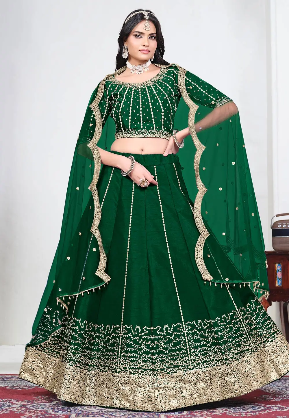 Green Art Silk Circular Lehenga Choli 333460