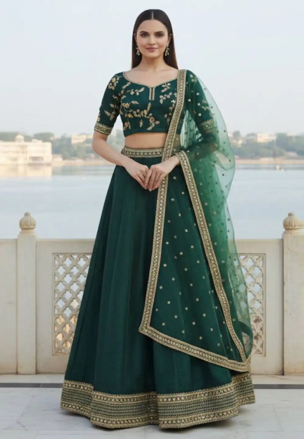 Green Art Silk Circular Lehenga Choli 329185
