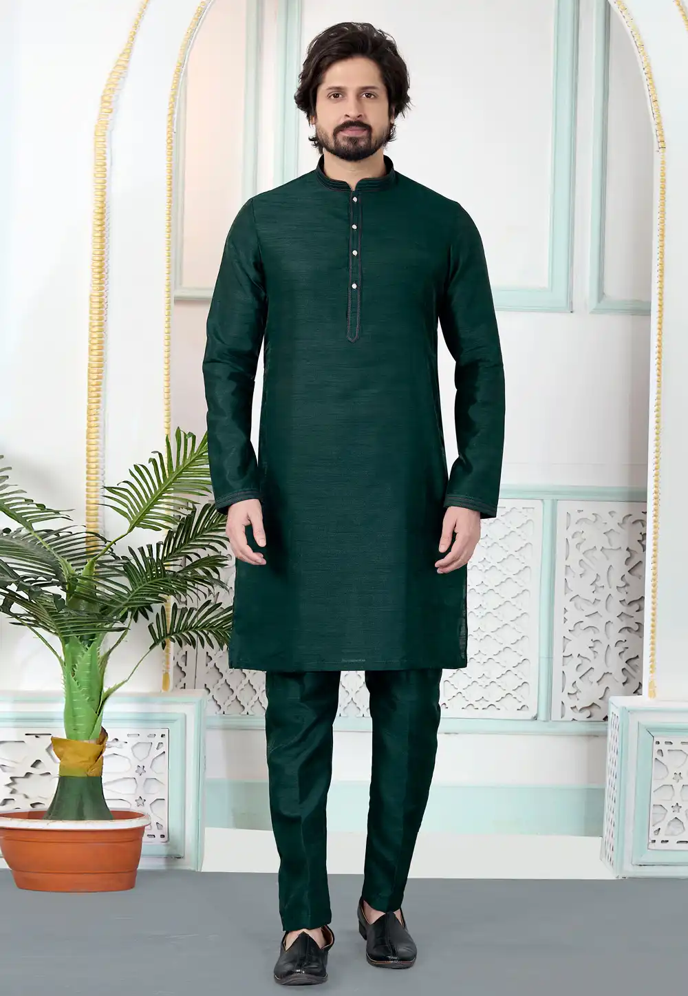 Green Art Silk Kurta Pajama 323398