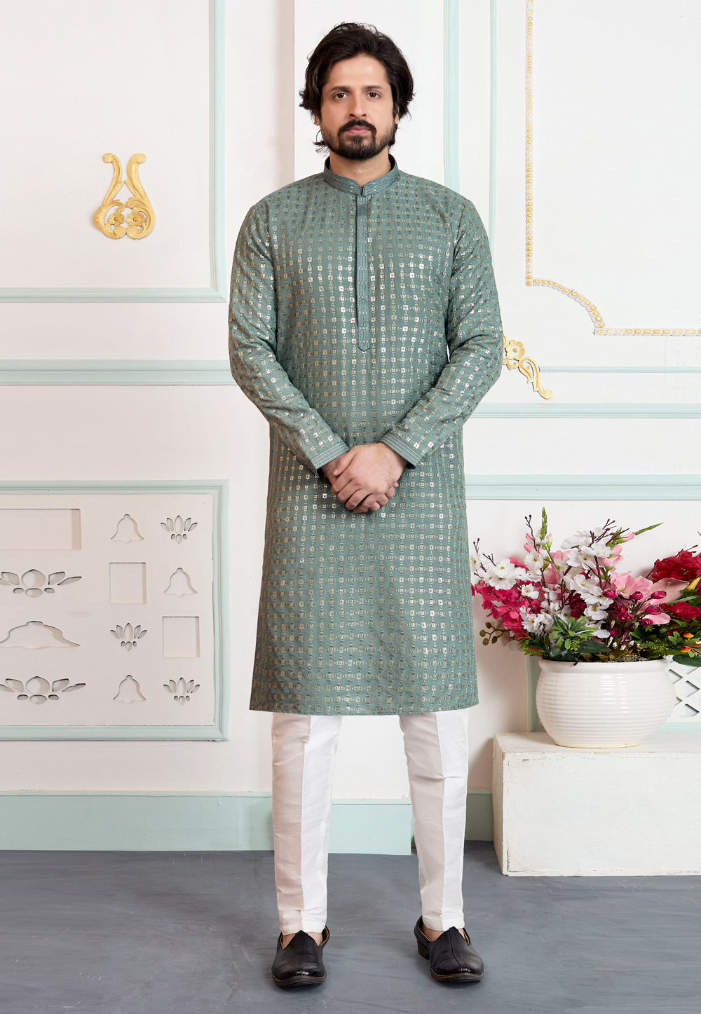 Green Art Silk Kurta Pajama 323403