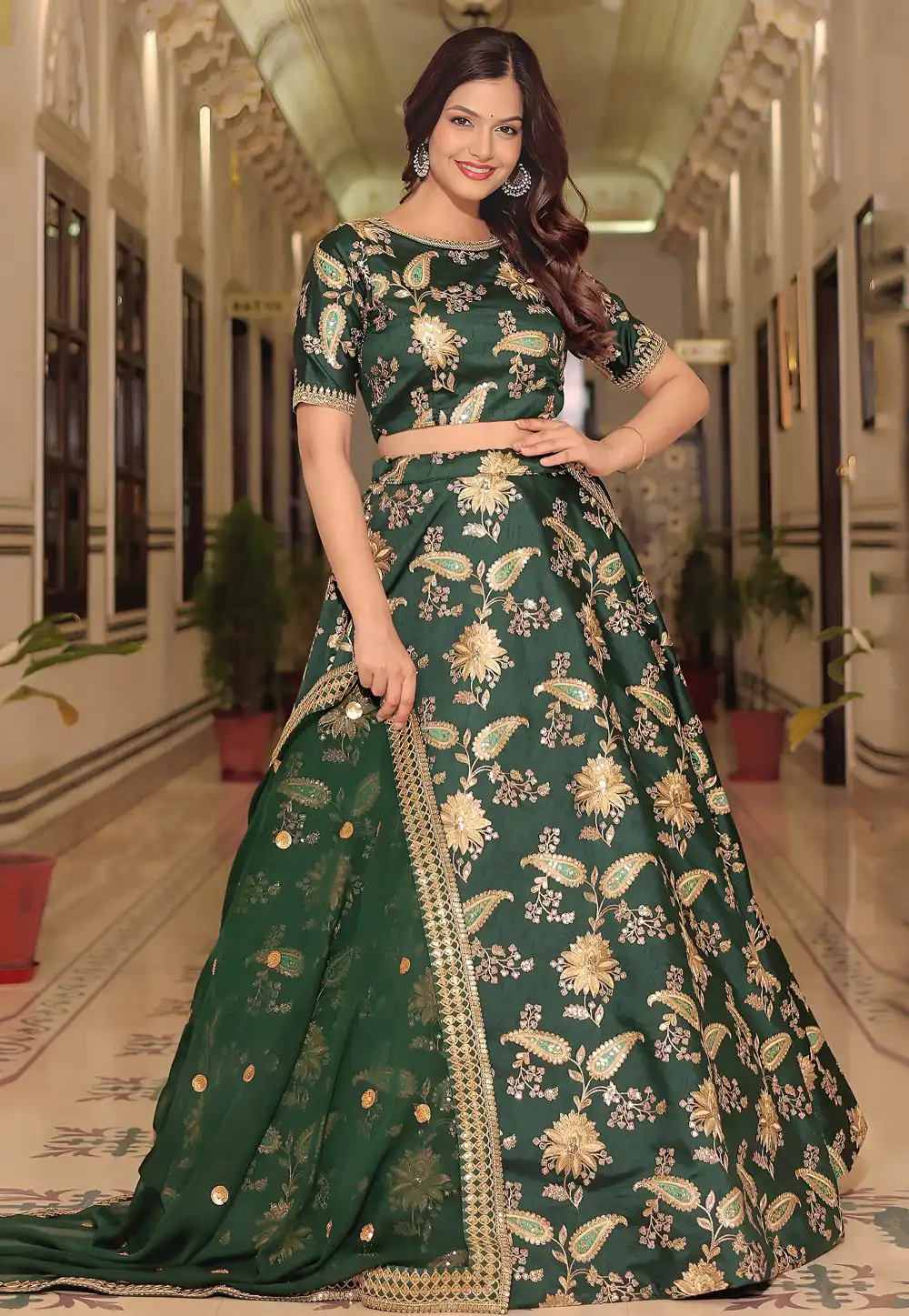 Green Art Silk Lehenga Choli 316015