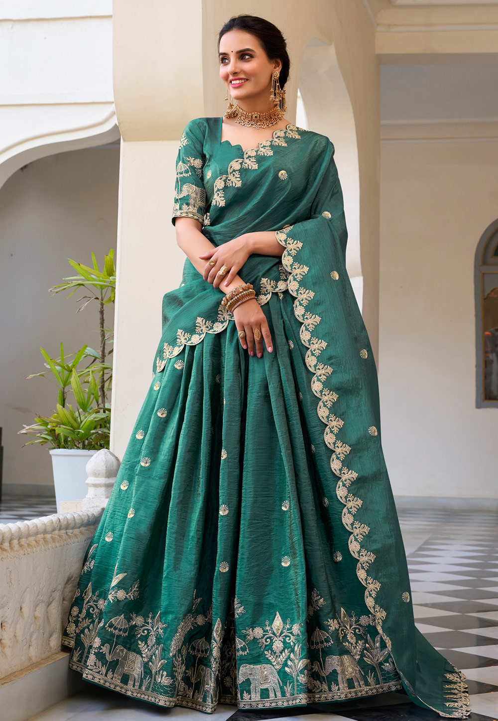 Green Art Silk Lehenga Choli 307518