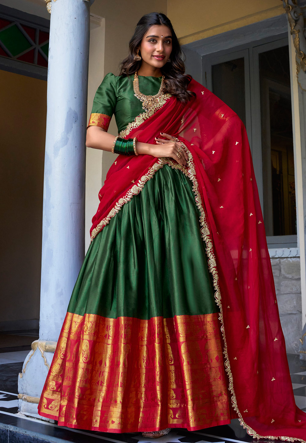 Green Art Silk Lehenga Choli 307849