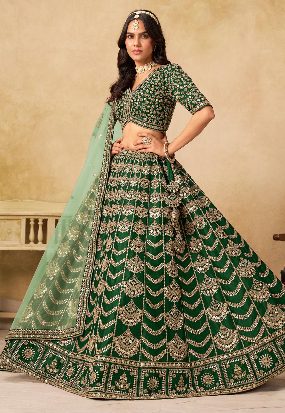Green Art Silk Lehenga Choli 319190