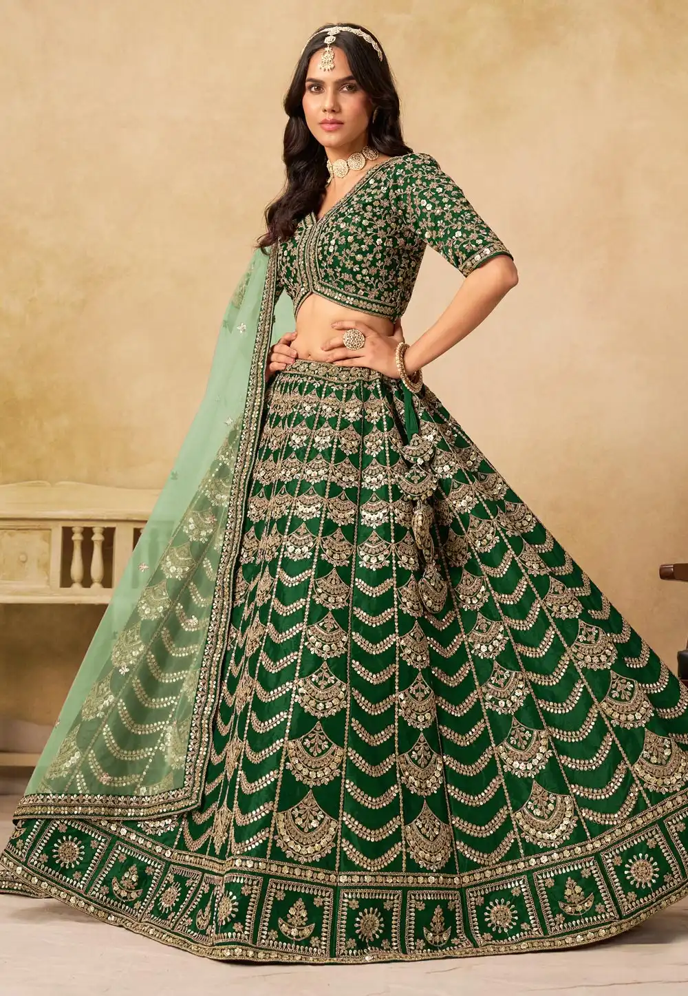Green Art Silk Lehenga Choli 319190