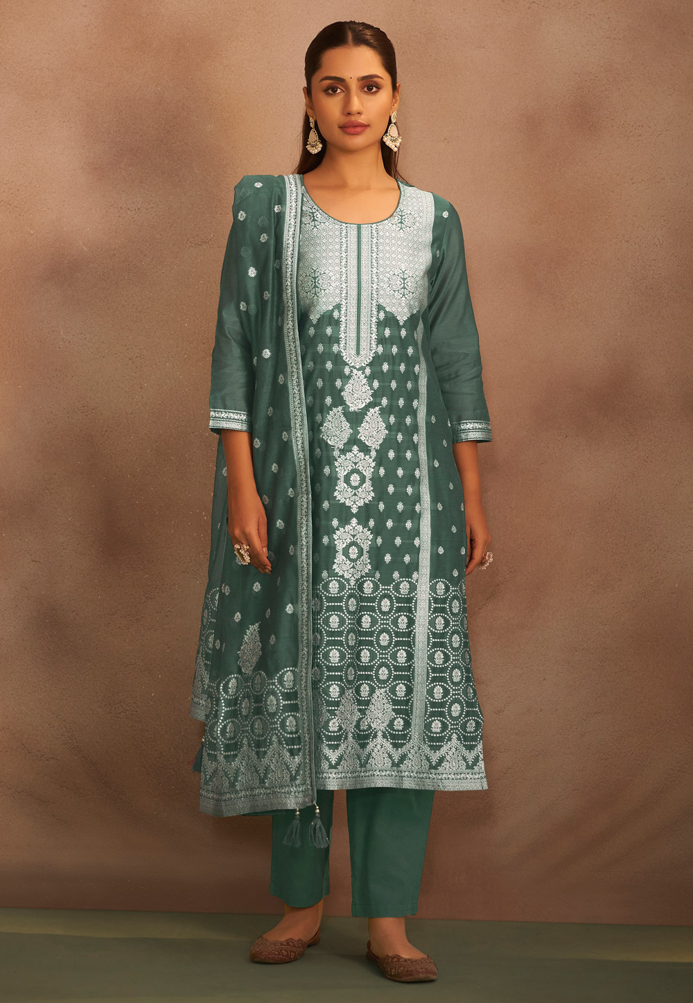Green Art Silk Readymade Pant Style Suit 321835
