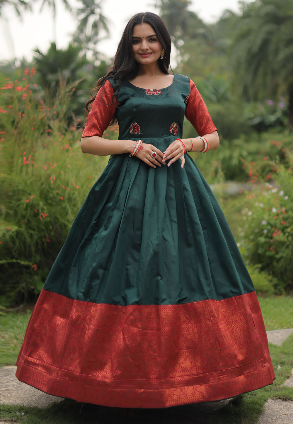 Green Banarasi Gown 286644