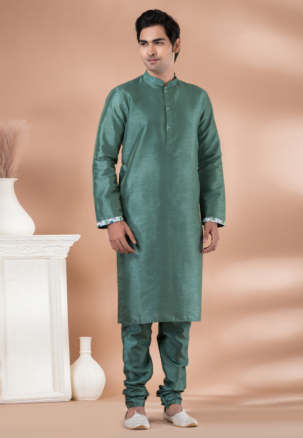 Green Banarasi Kurta Pajama 282553
