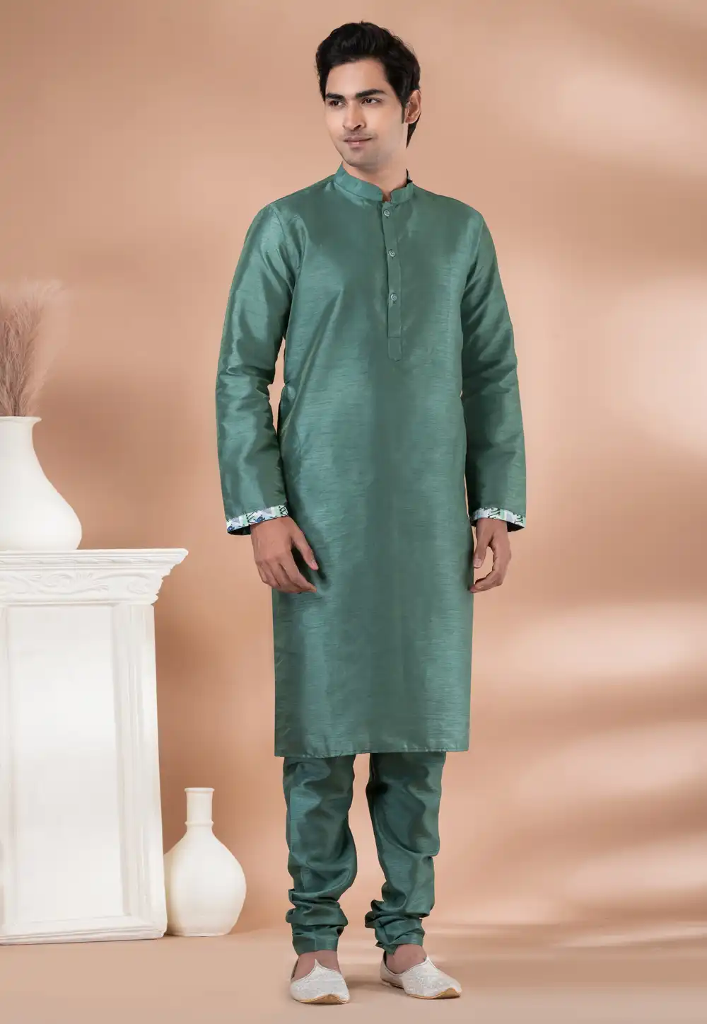 Green Banarasi Kurta Pajama 282553