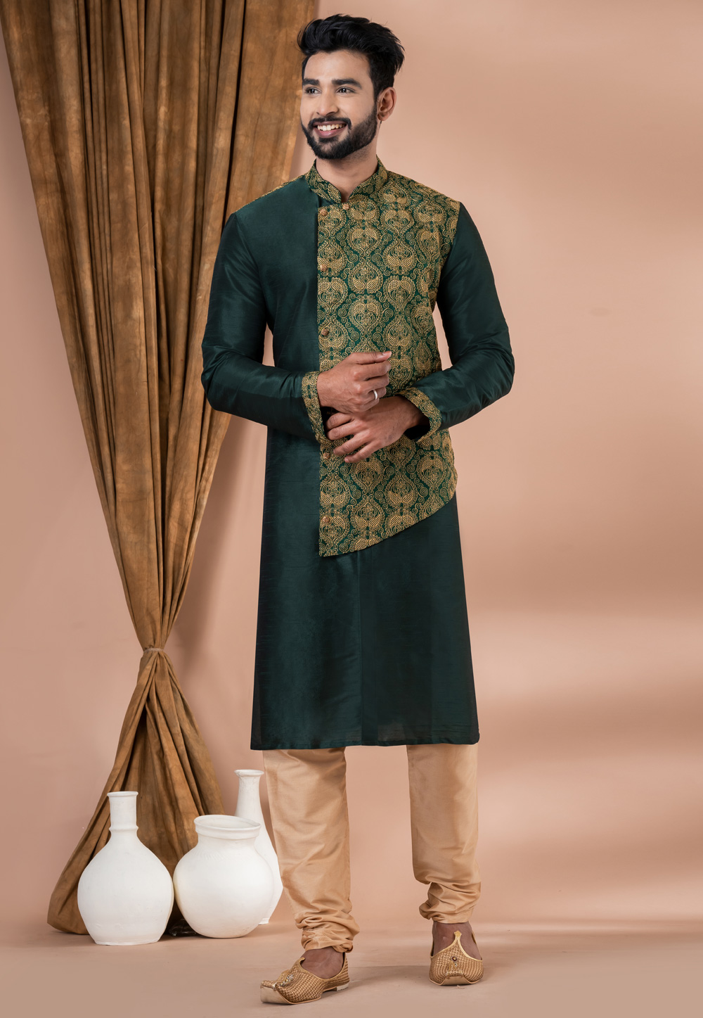 Green Banarasi Kurta Pajama 283380