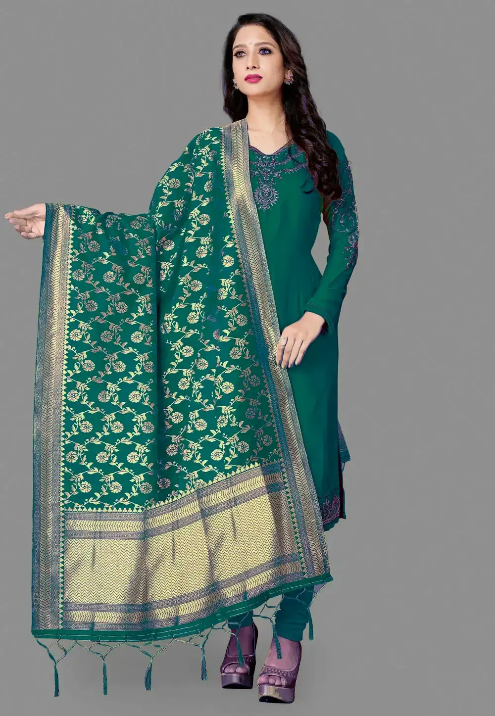 Green Banarasi Silk Dupatta 289777