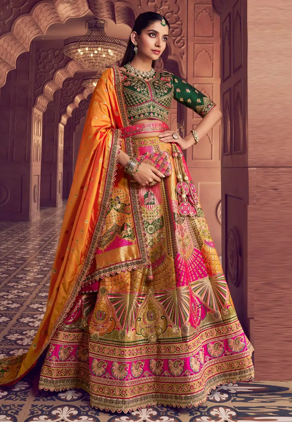 Green Banarasi Silk Lehenga Choli 323078