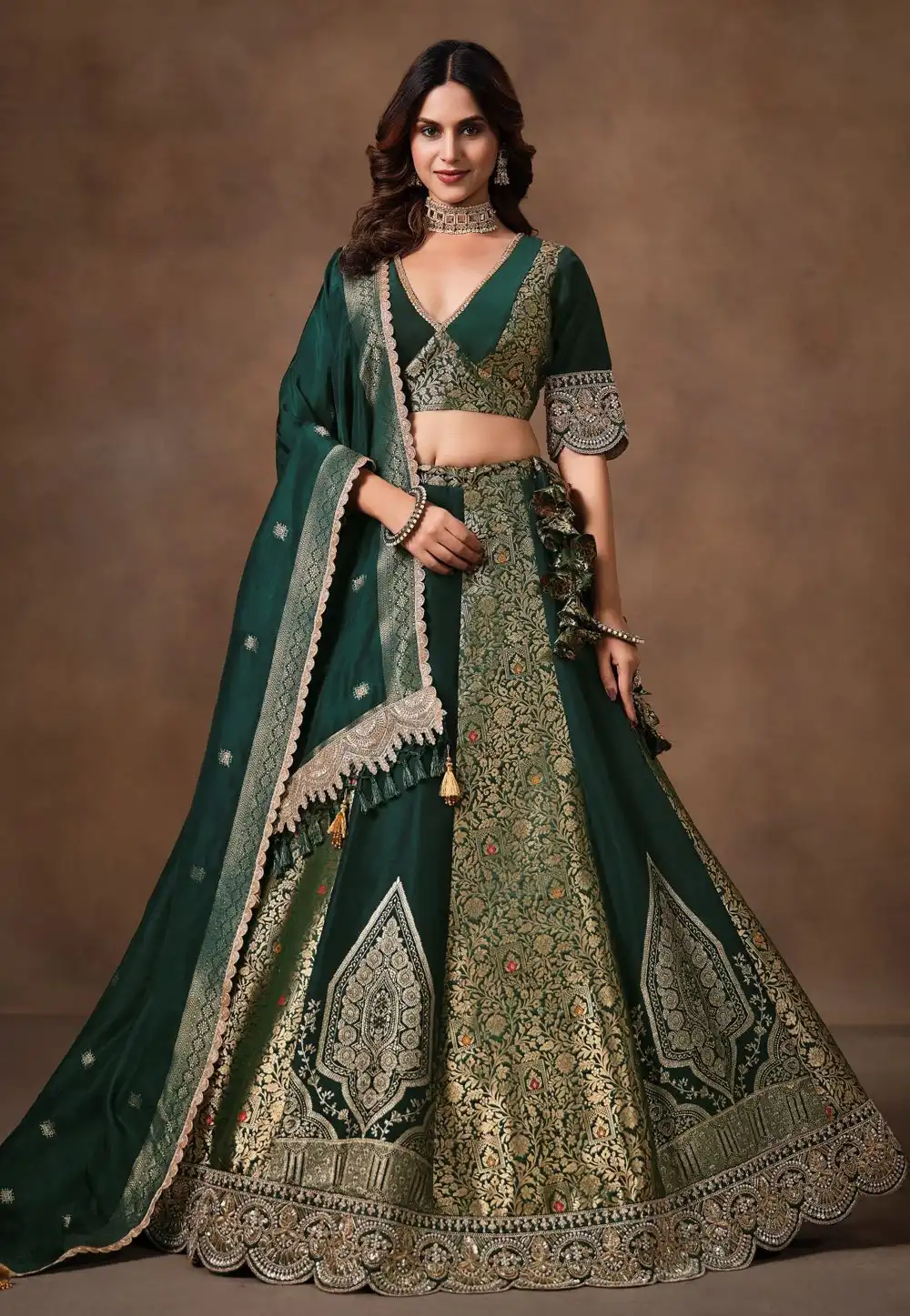 Green Banarasi Silk Lehenga Choli For Wedding 329139