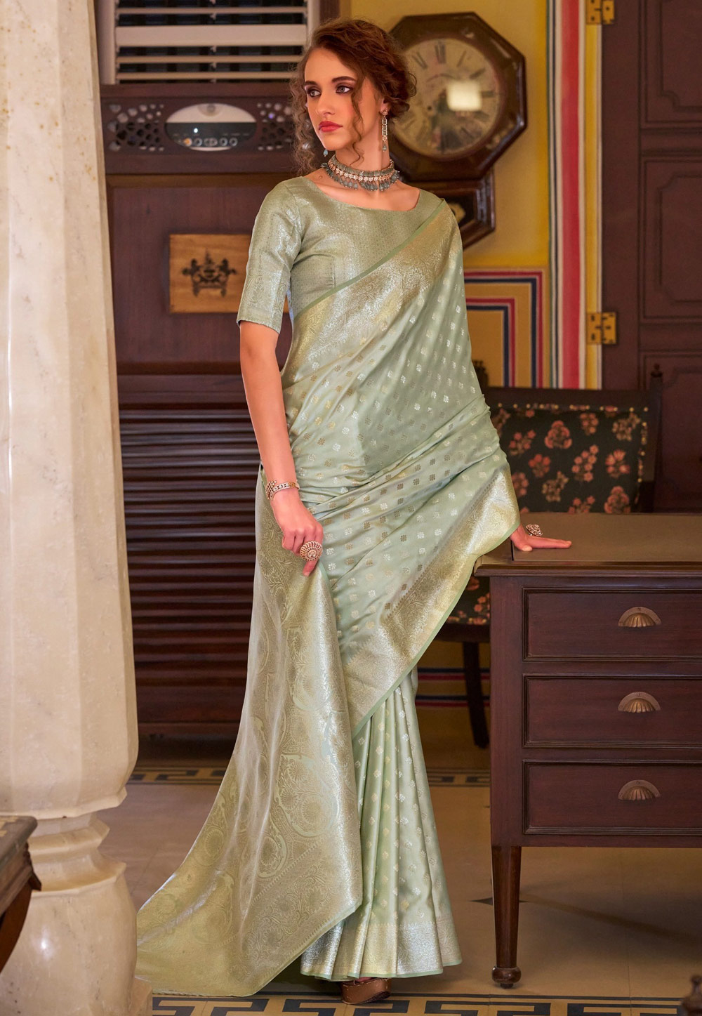 Green Banarasi Silk Saree 318345