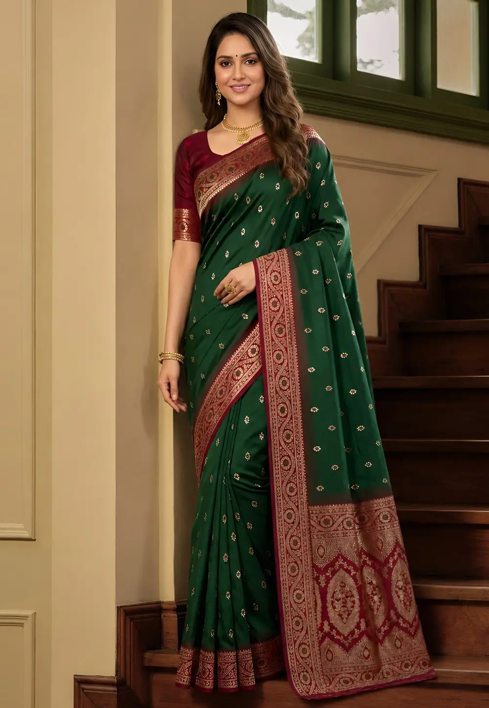Green Banarasi Silk Saree 333270