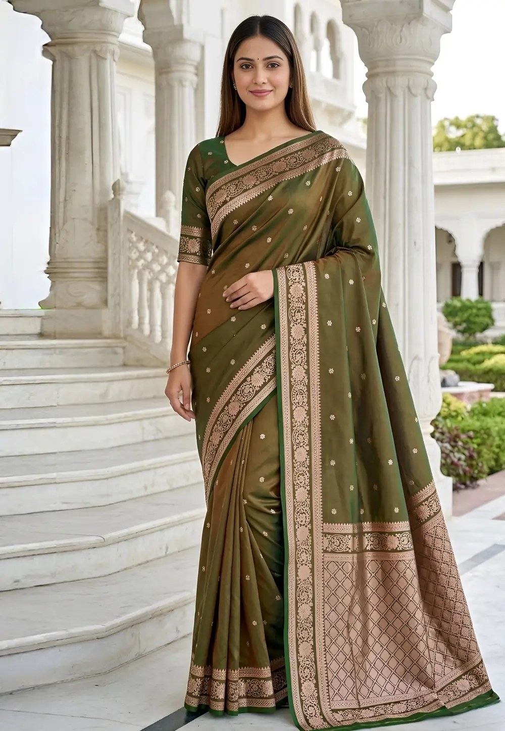 Green Banarasi Silk Saree 333281