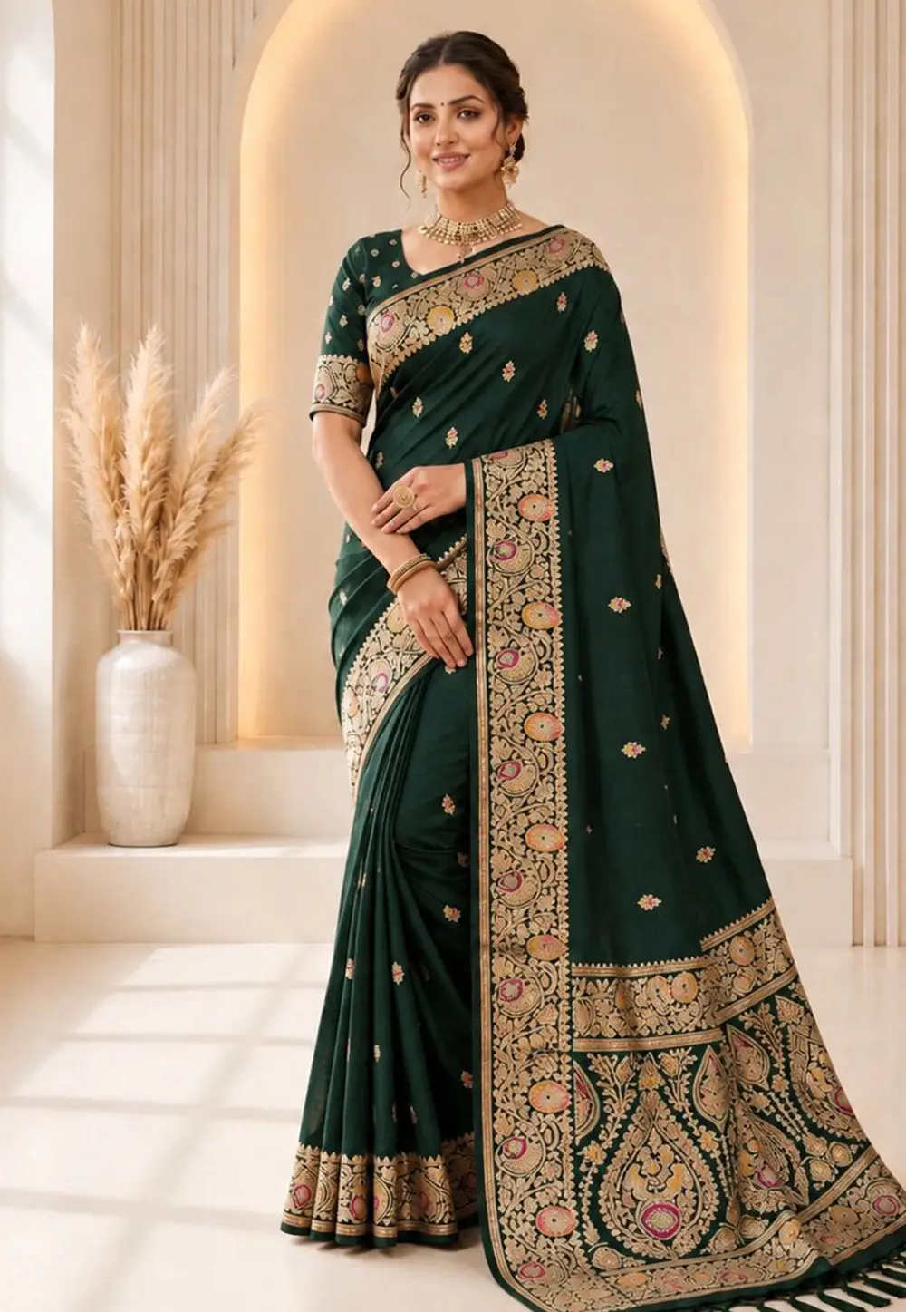 Green Banarasi Silk Saree 333866