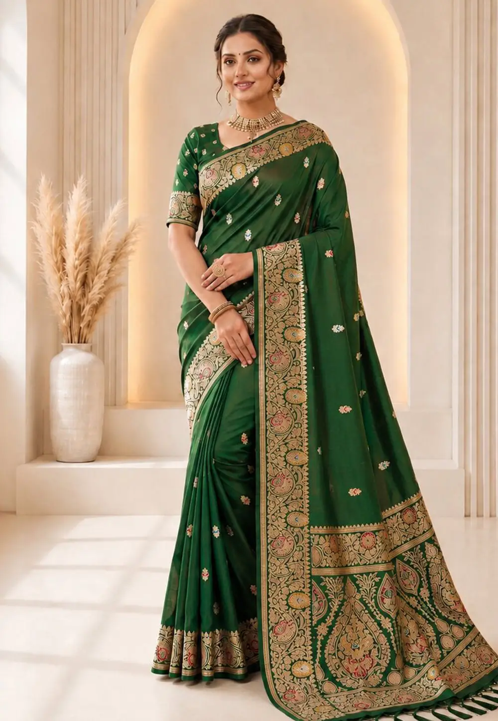 Green Banarasi Silk Saree 333868