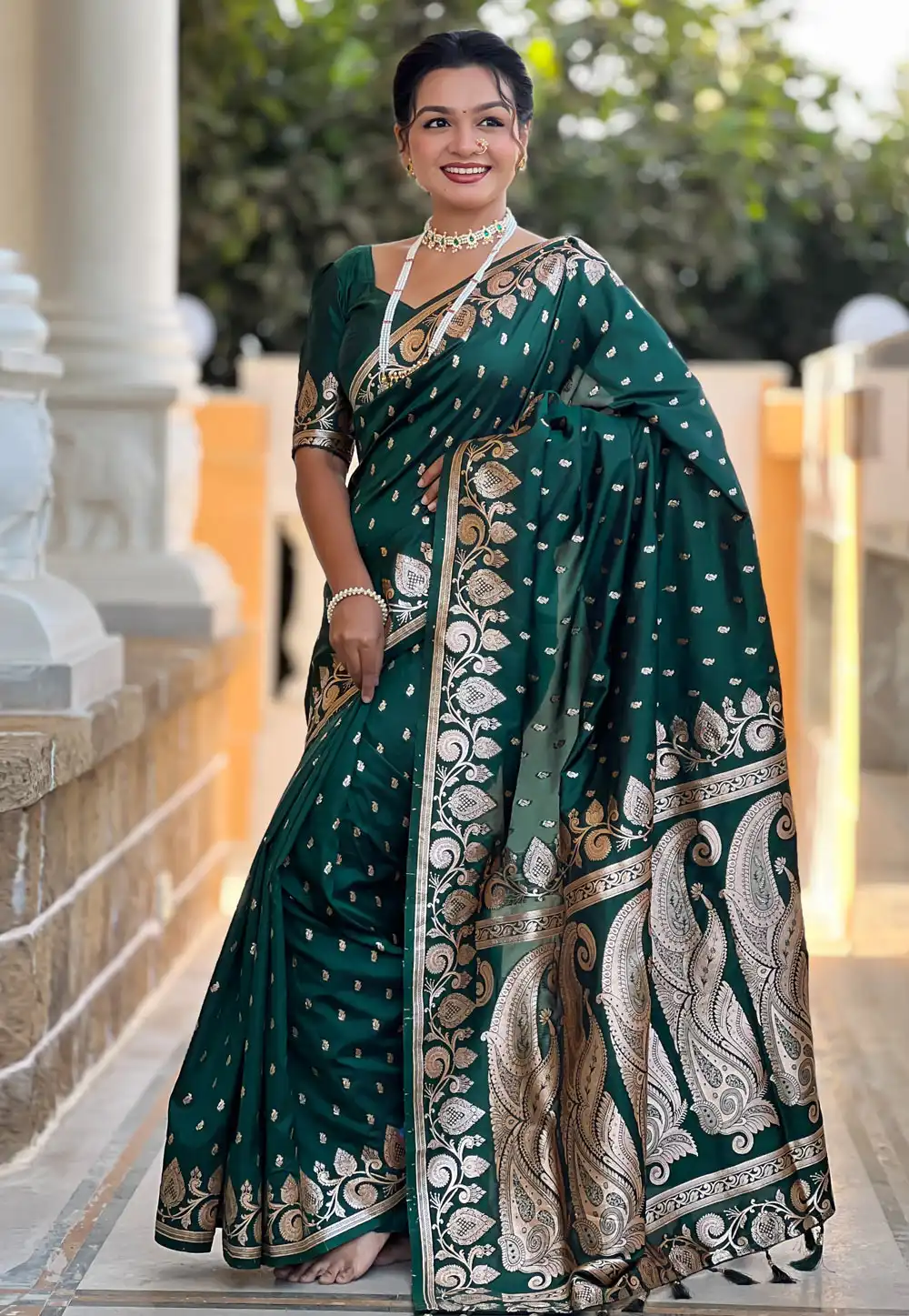 Green Banarasi Silk Saree With Blouse 307742