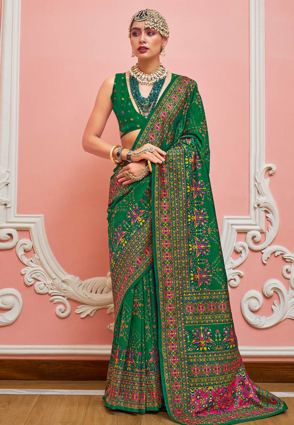 Green Banarasi Silk Saree With Blouse 320139