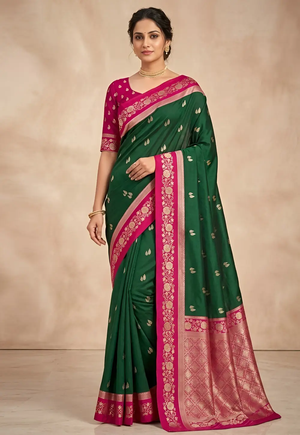 Green Banarasi Silk Saree With Blouse 333287