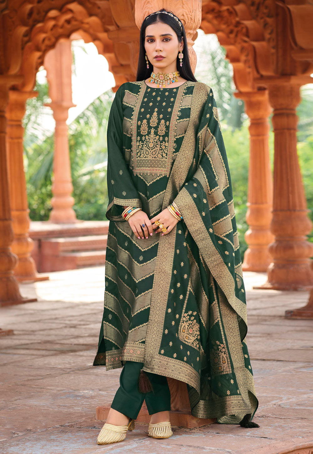 Green Banglori Silk Straight Suit 328924