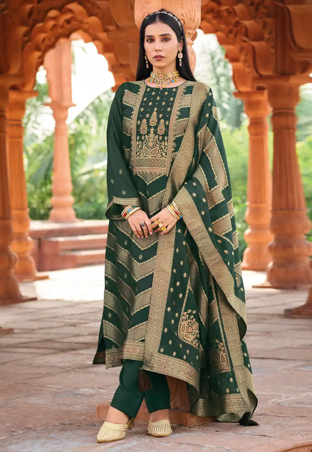 Green Banglori Silk Straight Suit 328924