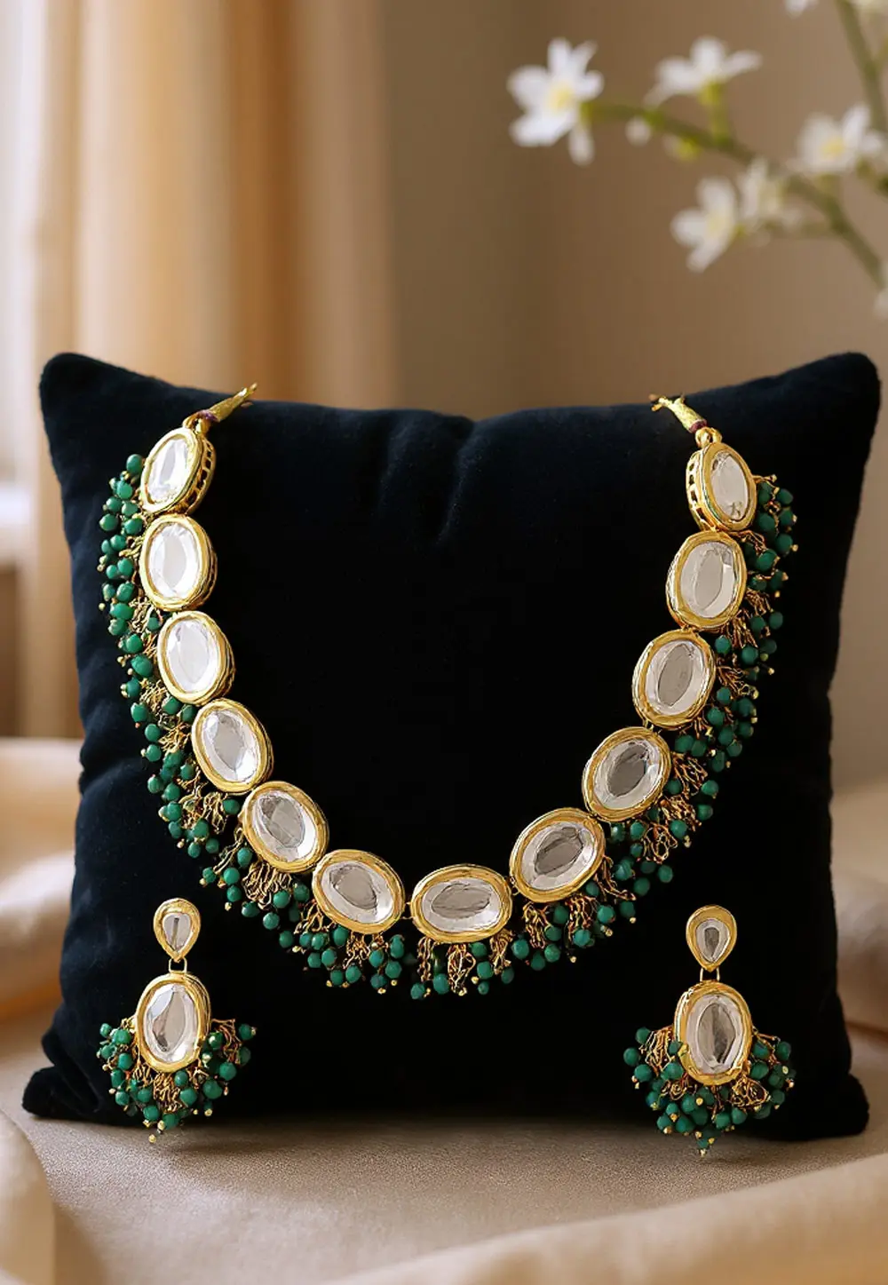 Green Brasso Necklace With Earrings 331375