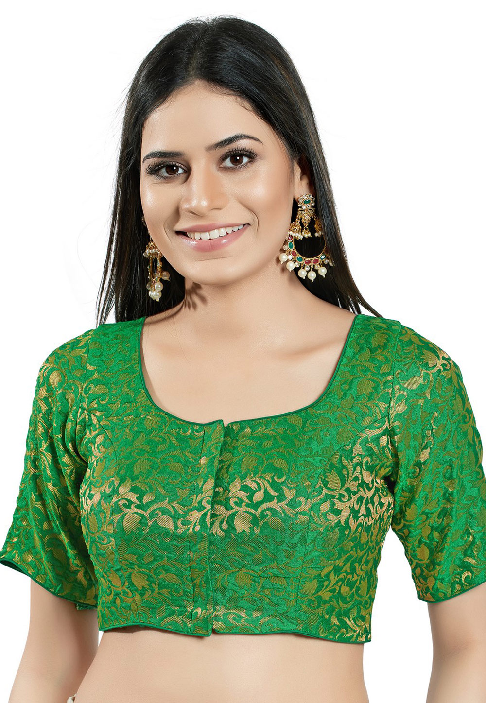 Green Brocade Readymade Blouse 278388