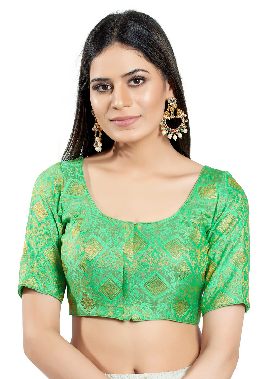 Green Brocade Readymade Blouse 278694