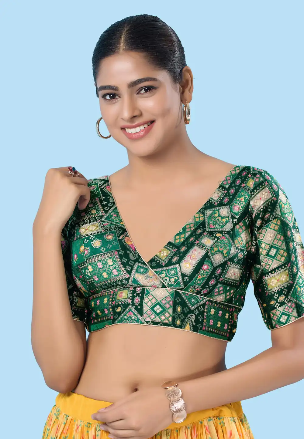 Green Brocade Readymade Blouse 288343