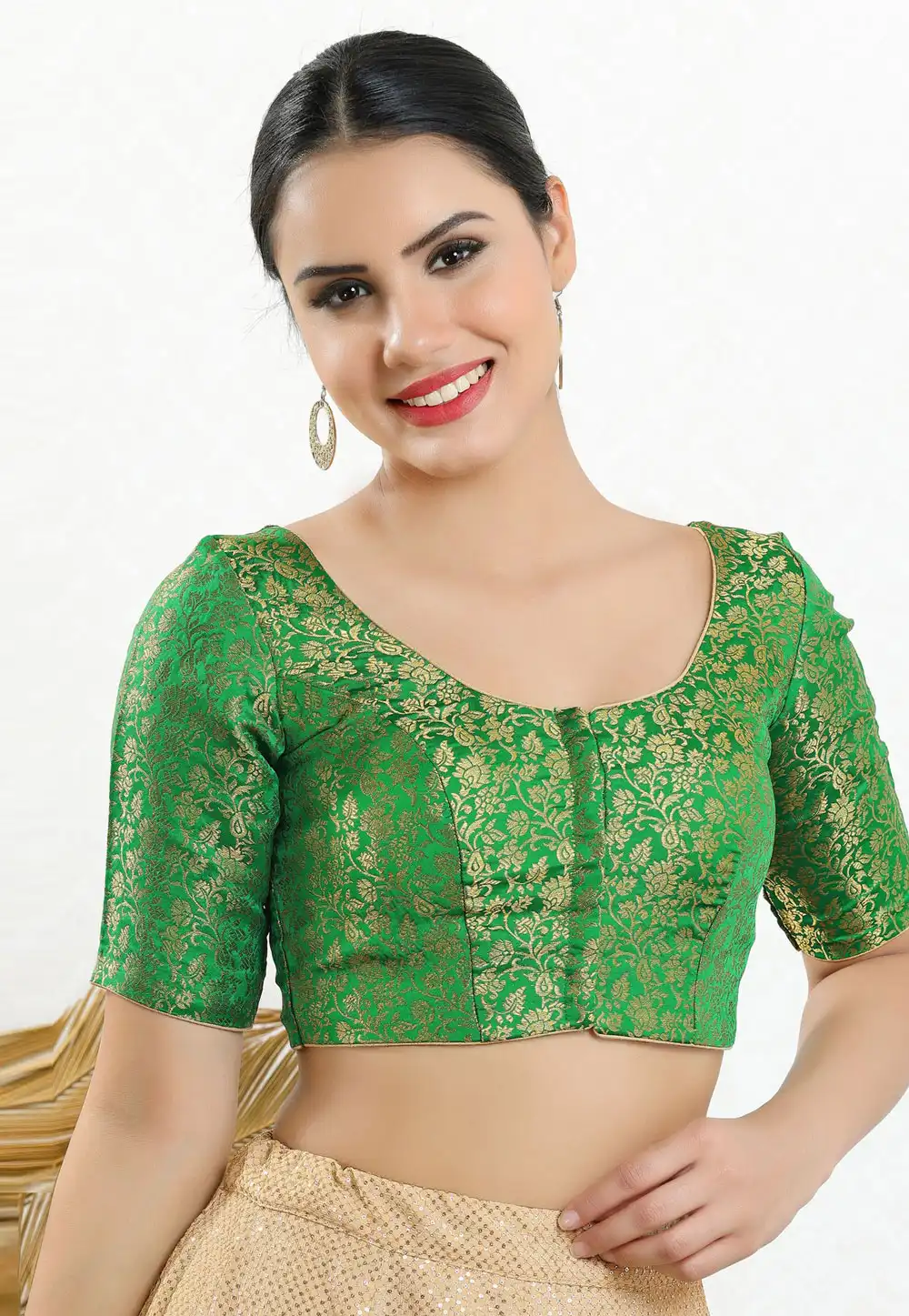 Green Brocade Readymade Blouse 313779