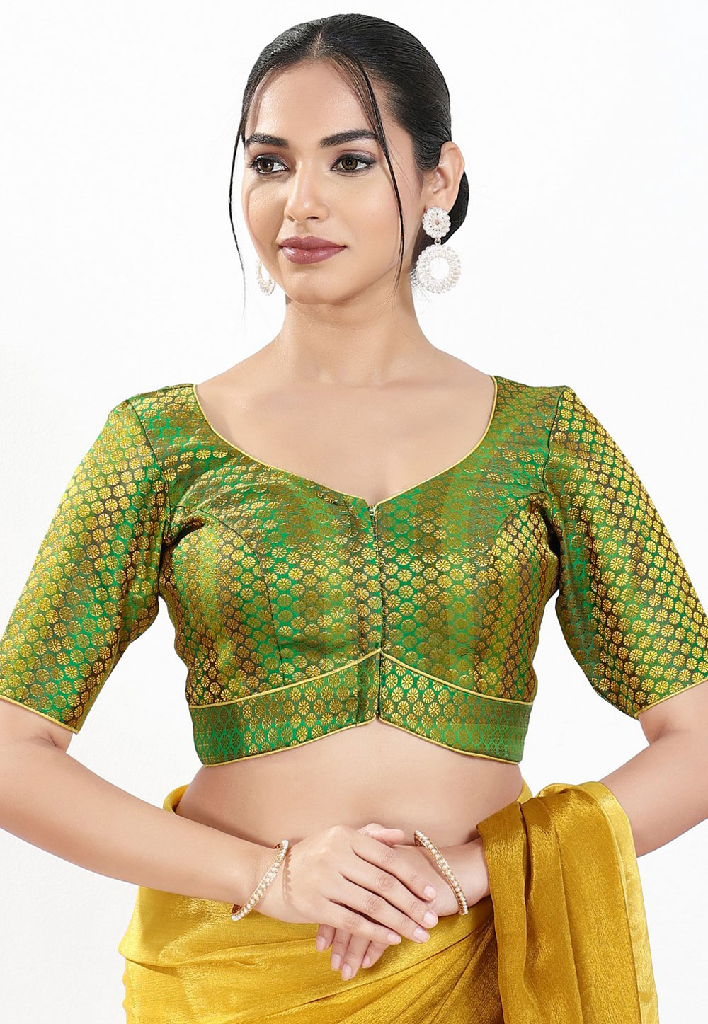 Green Brocade Readymade Blouse 324088