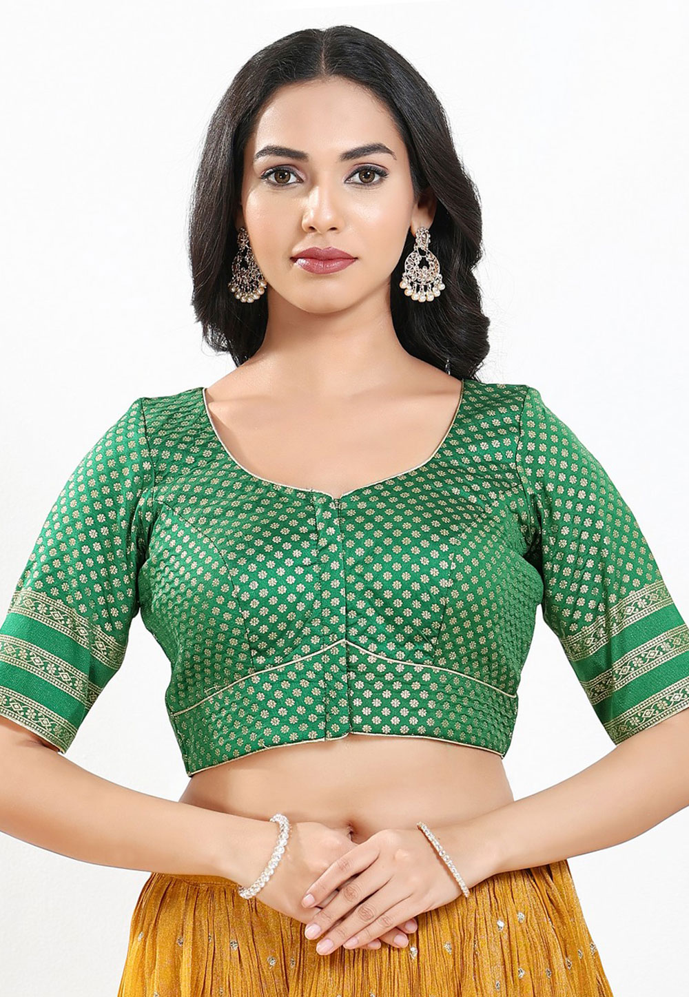 Green Brocade Readymade Blouse 324557