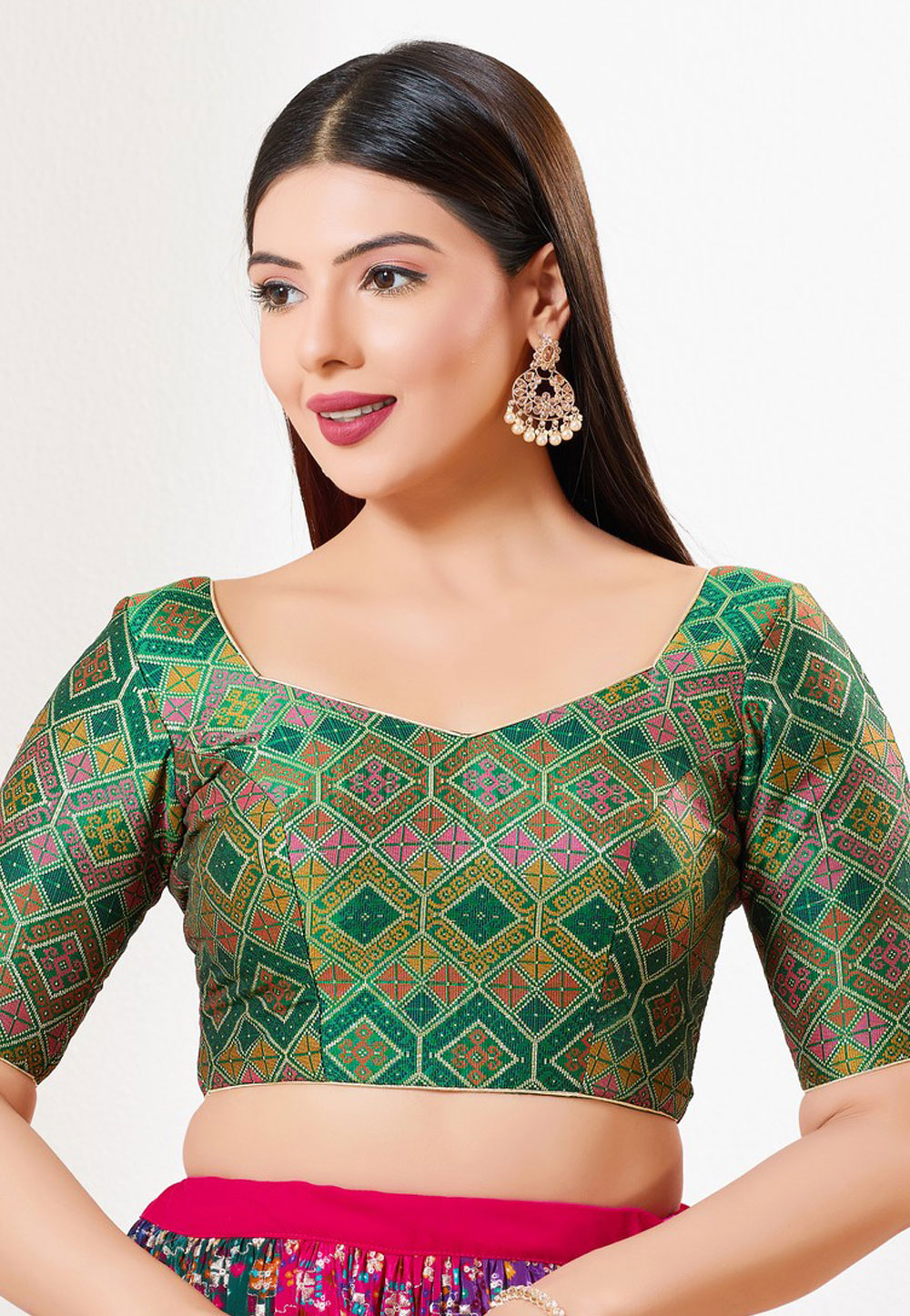 Green Brocade Readymade Blouse 325122