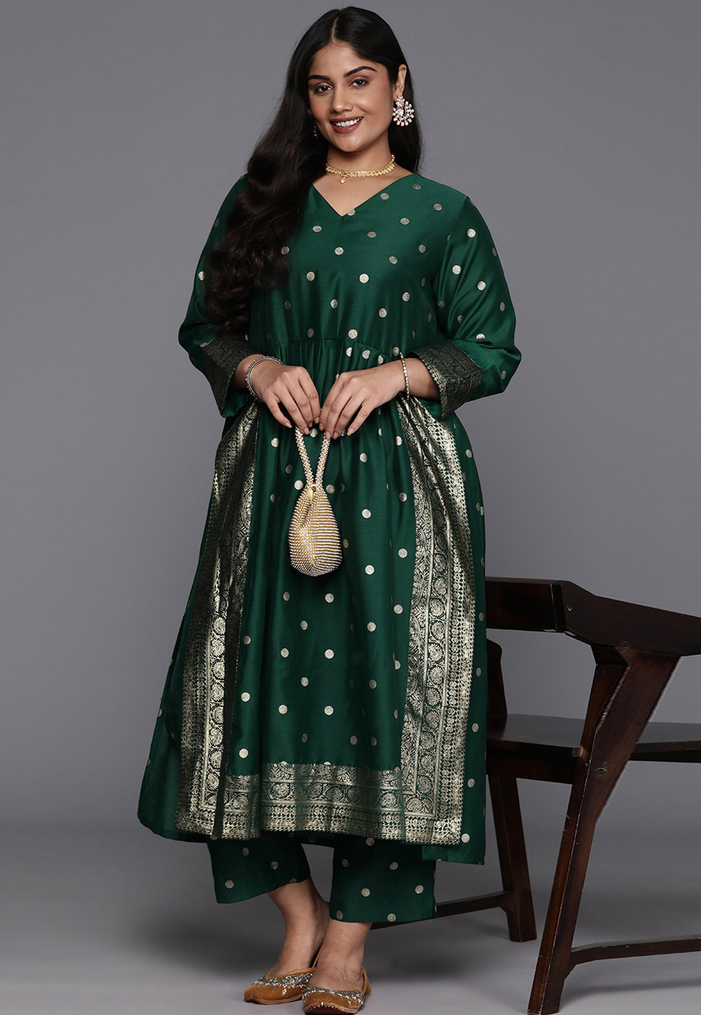Green Chanderi Kurta Set With Pant 308907