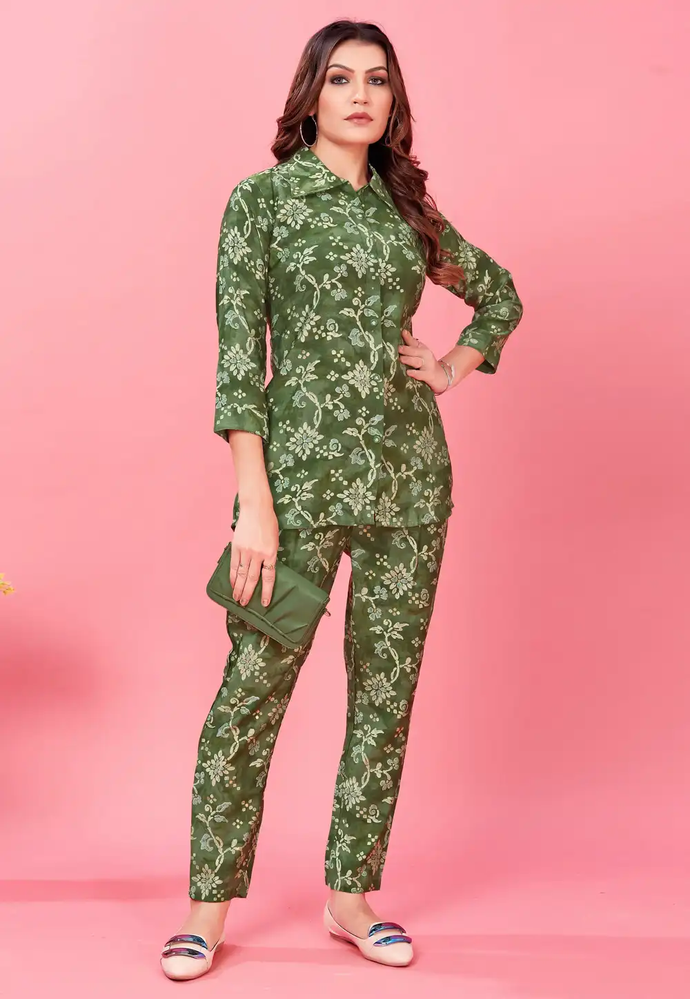 Green Chanderi Printed Co-Ords Set 278712