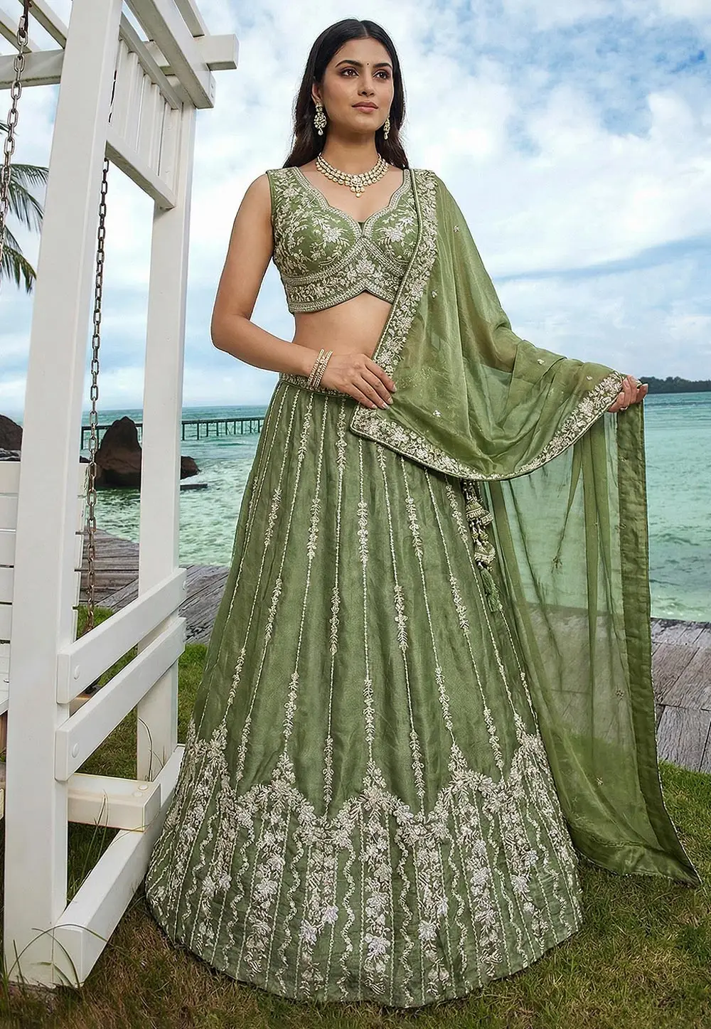 Green Chiffon Circular Lehenga Choli 332958