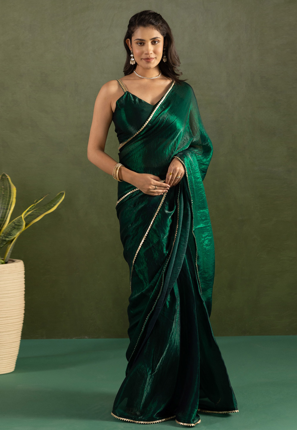 Green Chiffon Lehenga Saree 311578