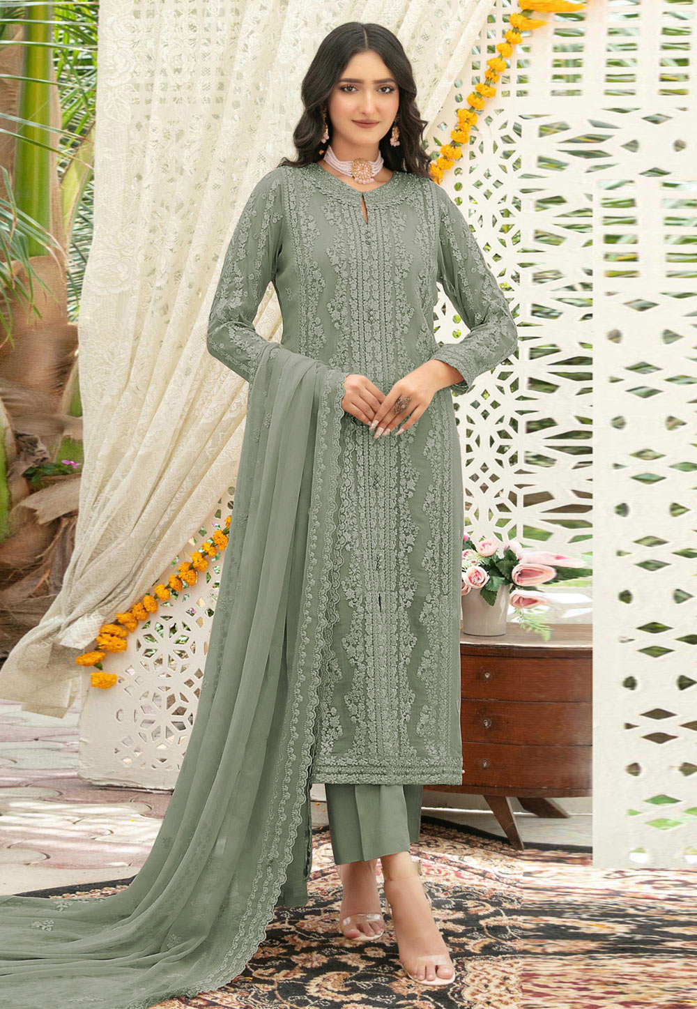 Green Chiffon Pakistani Suit 329156