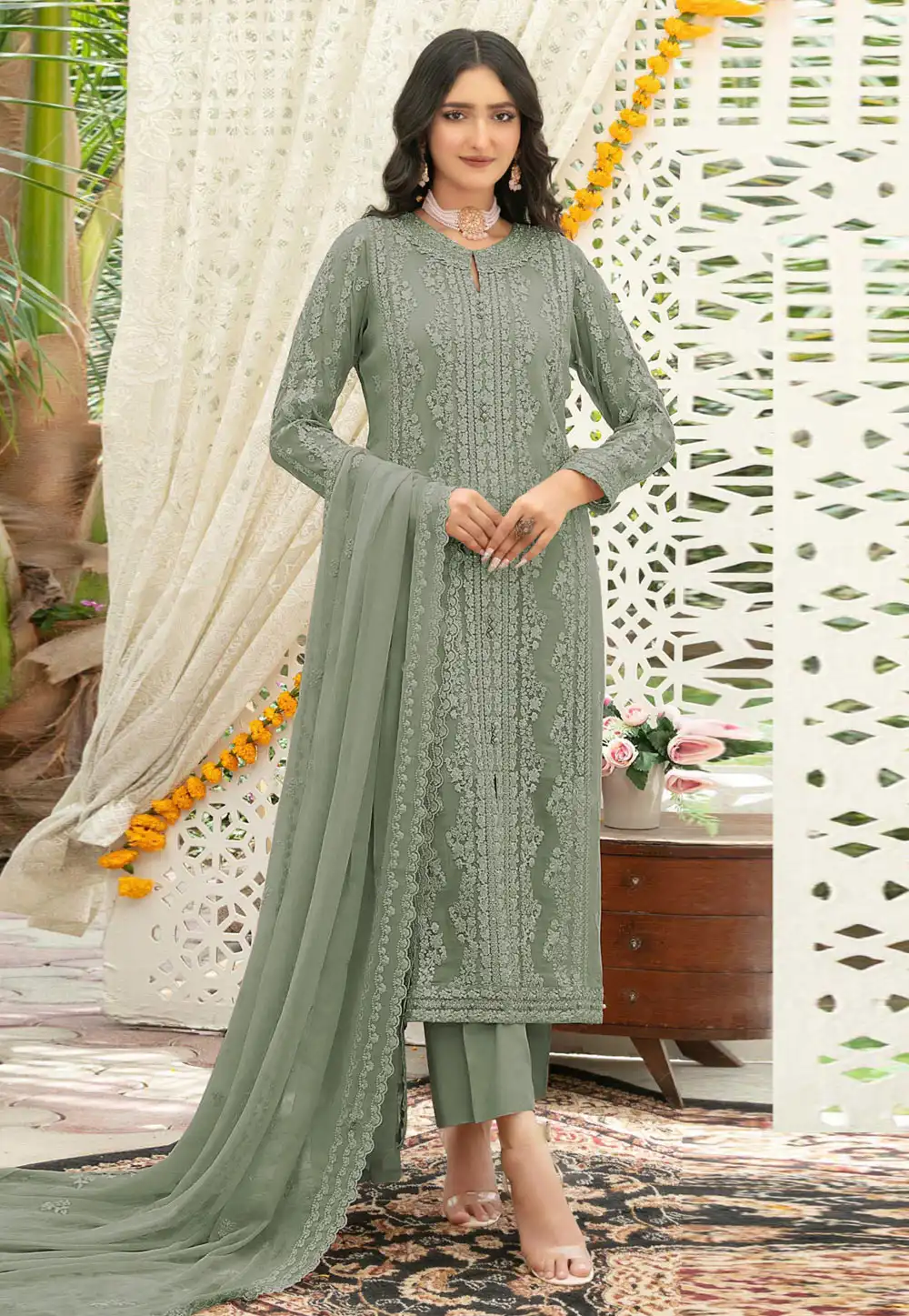 Green Chiffon Pakistani Suit 329156