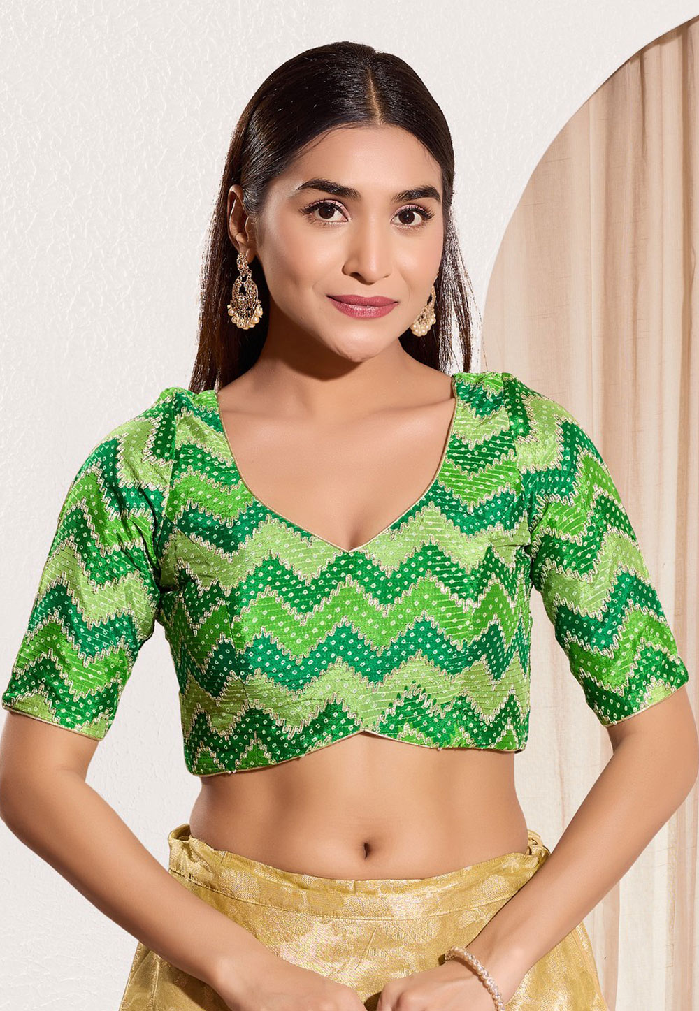 Green Chiffon Readymade Blouse 312489