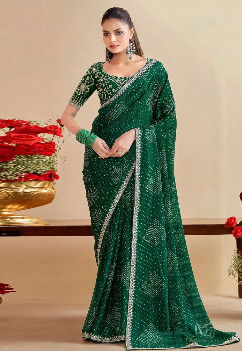 Green Chiffon Saree With Blouse 321522