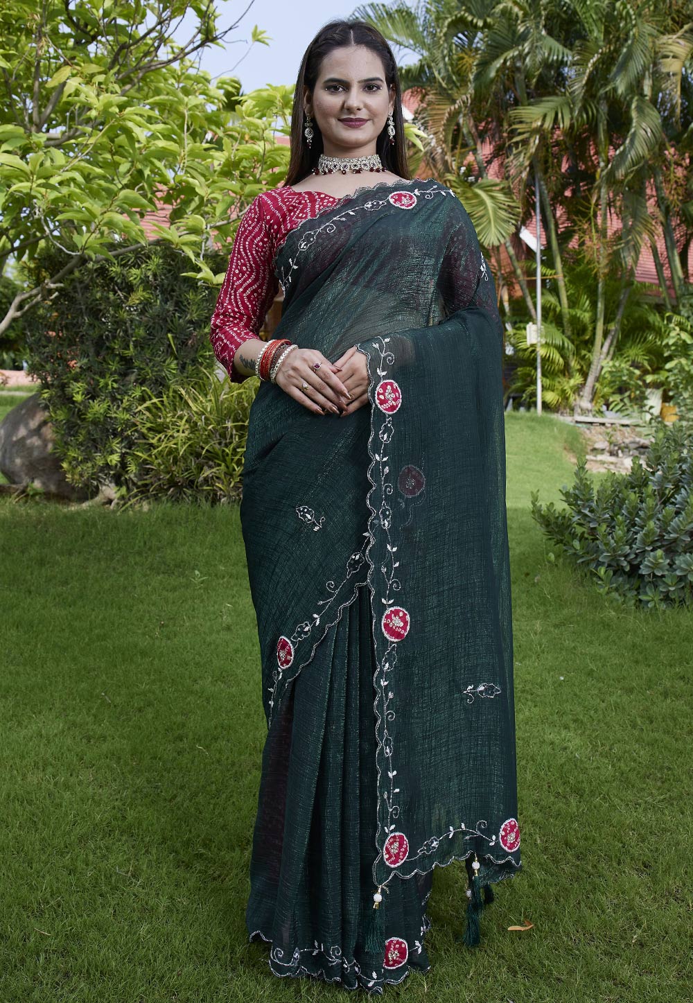 Green Chiffon Saree With Blouse 311484