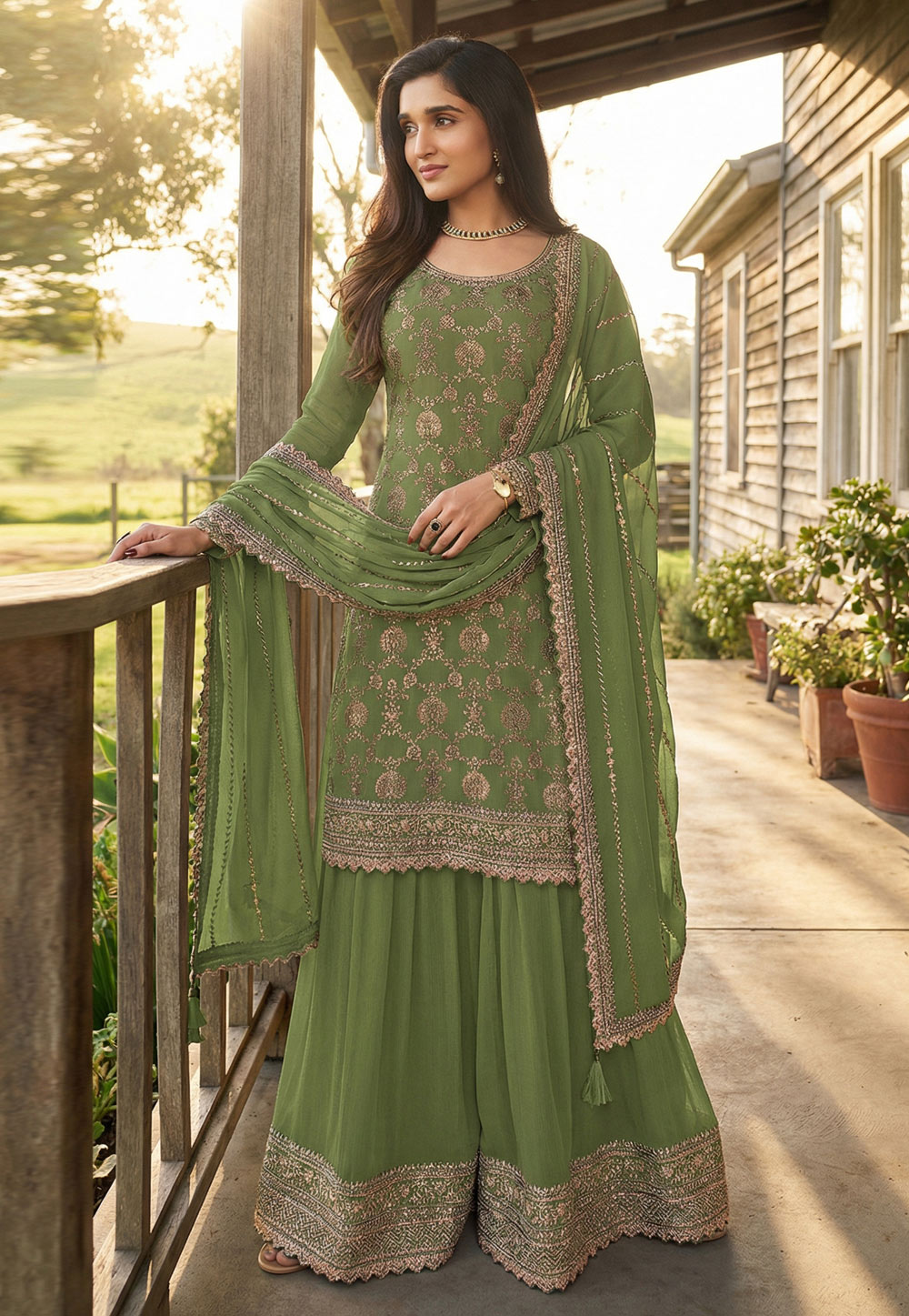Buy Green Palazzo Salwar Suits Online at Best Price on Indian Cloth Store.