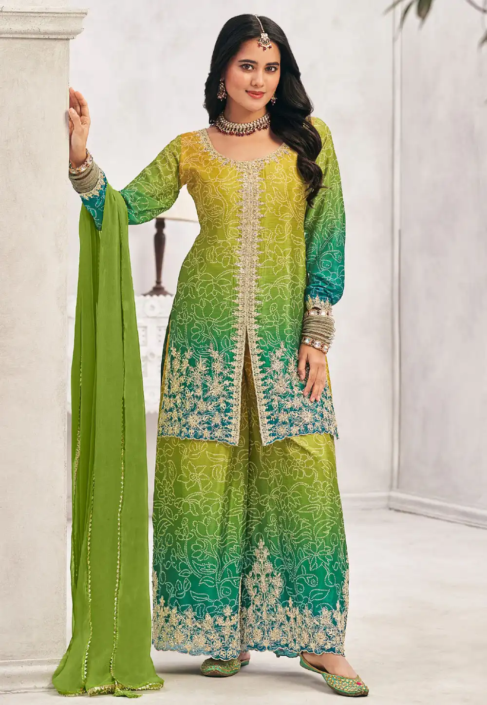 Green Chinon Pakistani Suit 306598