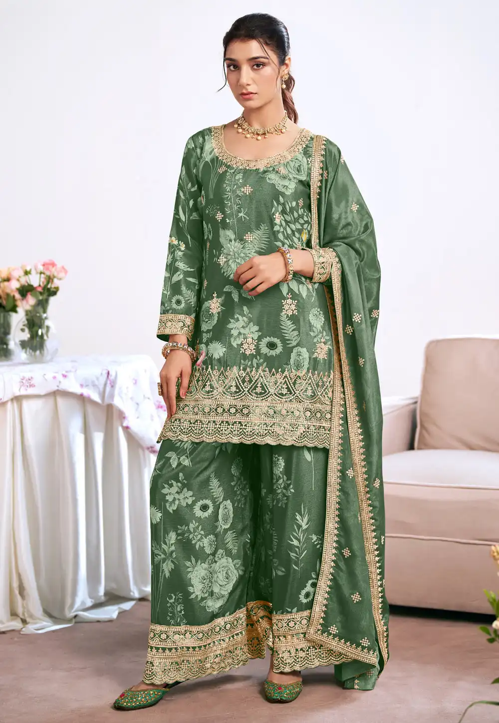 Green Chinon Pakistani Suit 316681