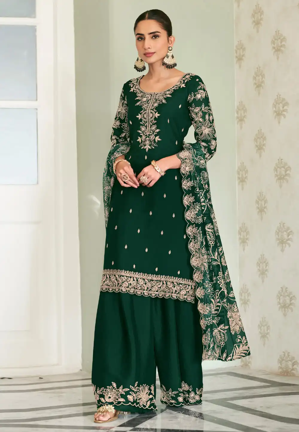 Green Chinon Pakistani Suit 330736