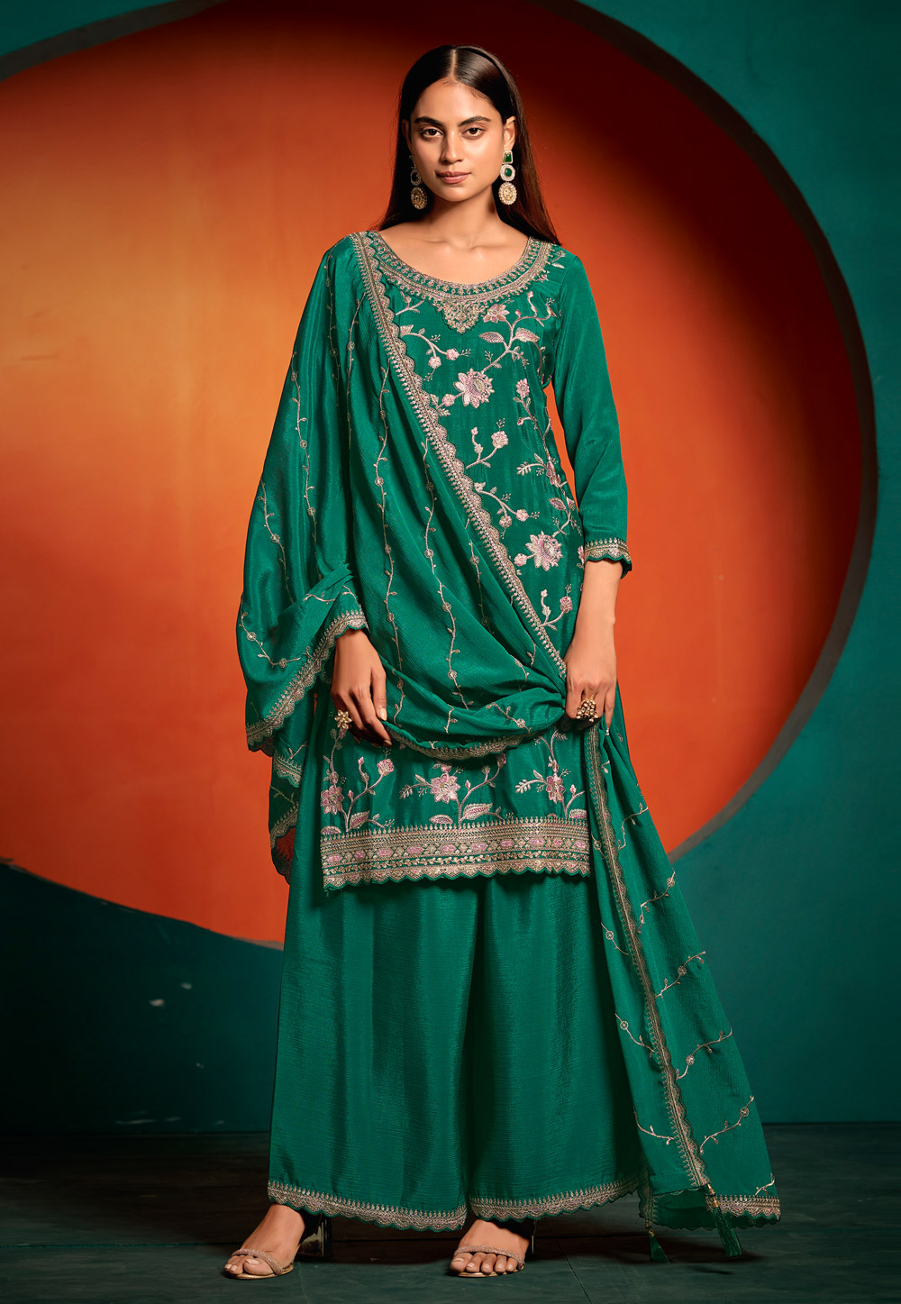 Green Chinon Palazzo Suit 311400